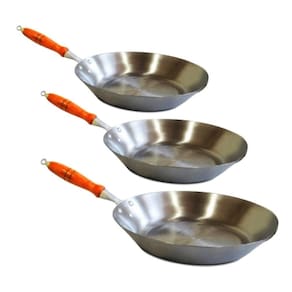 Kit Jogo Frigideiras Aço Carbono Chapa 1Mm Cabo De Madeira