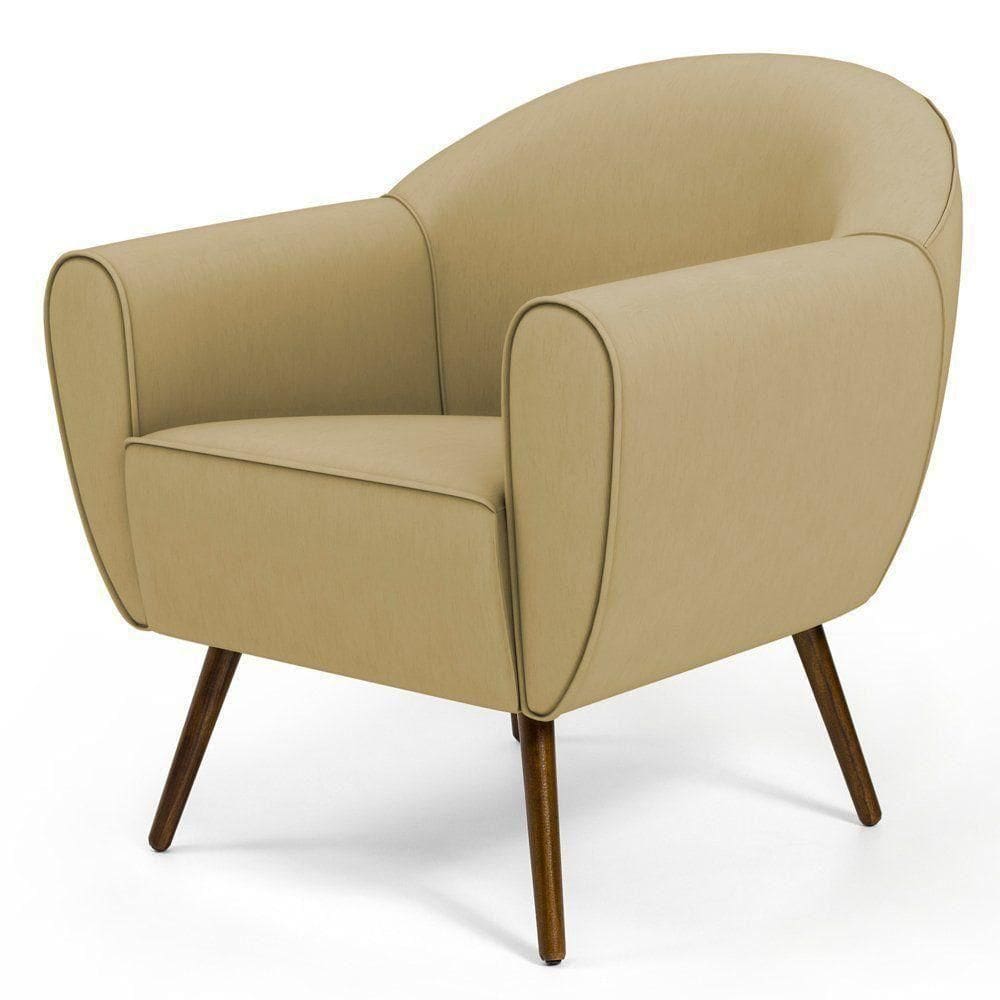 Poltrona Com Pés Palito Nina Veludo Liso Bege Escuro C-68