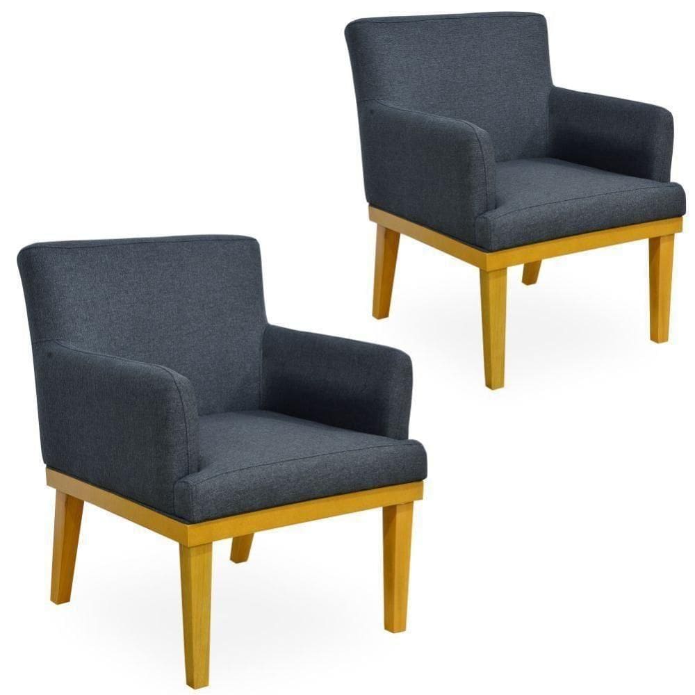 Kit 02 Poltronas Beatriz W01 Linho Chumbo