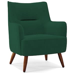 Poltrona Fixa Pés De Madeira Isabella D02 Veludo Verde C-303