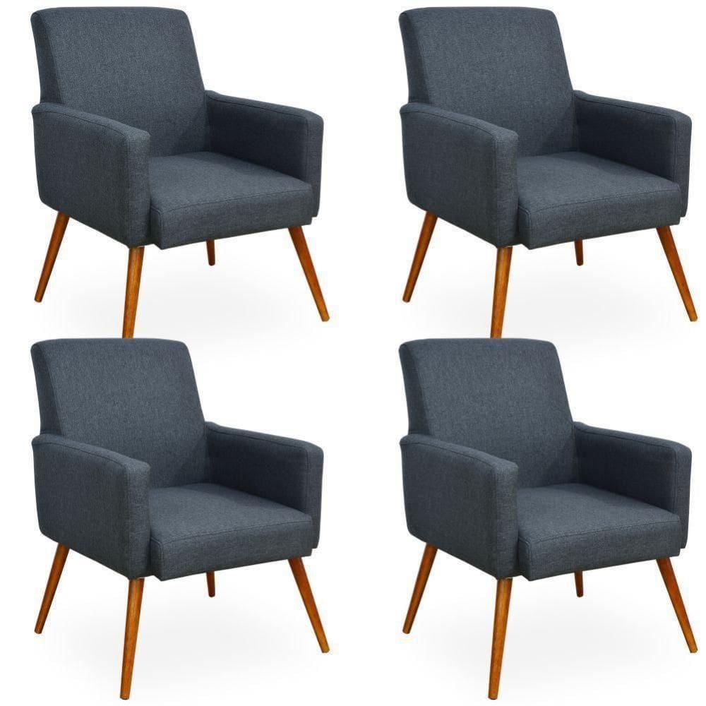 Kit 04 Poltronas Maria W01 Linho Chumbo