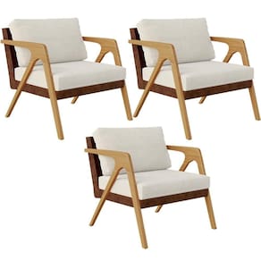Kit 03 Poltronas Pietra L02 Marrom Linho Champagne