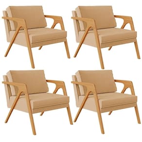 Kit 04 Poltronas Pietra Estrutura L02 Linho Bege Escuro
