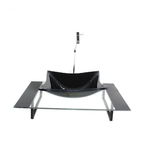 Cuba De Vidro Quadrada Com Tampo 60cm Preto E Suporte Preto