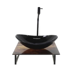 Cuba Vidro Com Tampo Vidro Madeira Rustica E Suporte Preto
