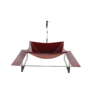 Cuba De Vidro Com Tampo 60cm Vermelho Cereja E Suporte Preto