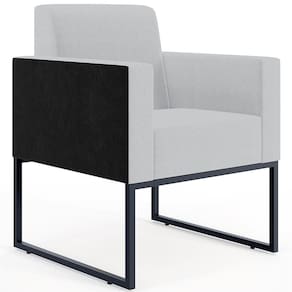 Poltrona Base Fixa De Metal Linho Cinza Couríssimo Preto