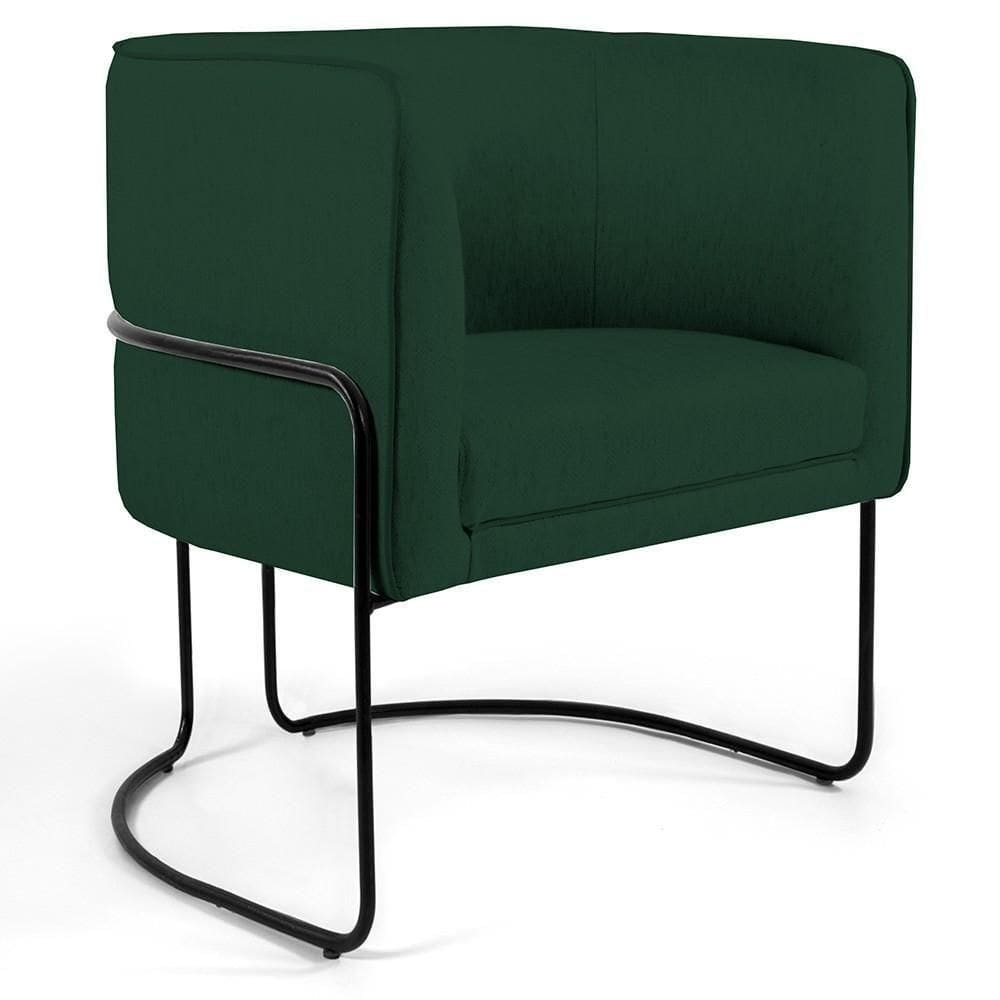Poltrona Fixa Base De Aço Preto Linho Verde Musgo C-117