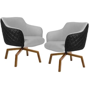 Kit 02 Poltronas Giratória Base Linho Cinza Corano Preto