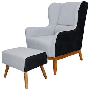 Kit Poltrona Com Puff Linho Cinza D-315 Corano Preto