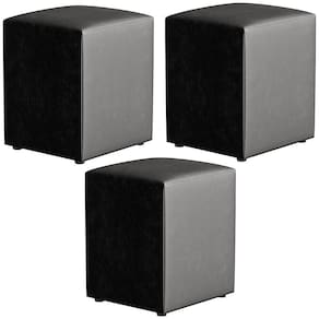 Kit 03 Puffs Quadrado L02 Decorativo Preto Brilho