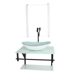 Gabinete De Vidro Para Banheiro 60cm Cuba Com Torneira Preta