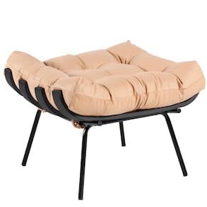 Puff Sala De Estar Costela Preto L04 Couro Bege