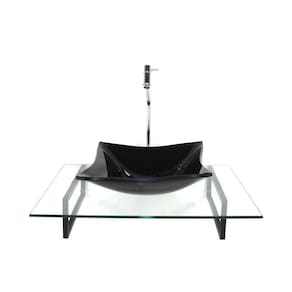 Cuba De Vidro Quadrada Preta Com Tampo 60cm E Suporte Preto