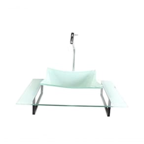 Cuba De Vidro Quadrada Com Tampo 60cm Branco E Suporte Preto