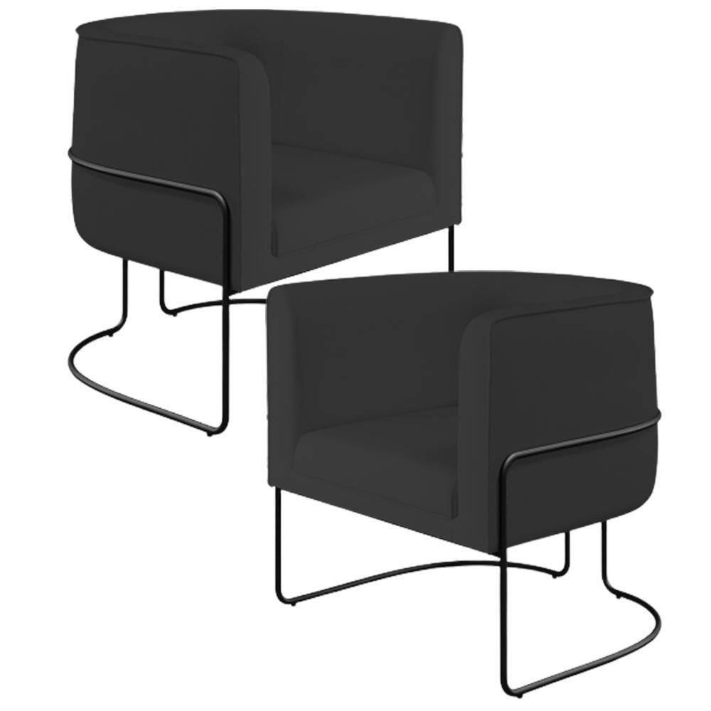 Kit 02 Poltronas Preto Betina D02 Veludo Preto C-300
