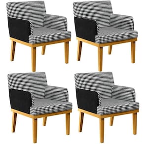 Kit 04 Poltronas Base Mel Suede Pied Poule Couríssimo Preto