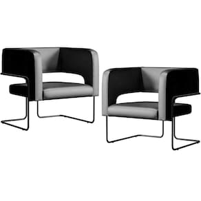 Kit 02 Poltronas Base De Aço Preto Couríssimo Preto B-159