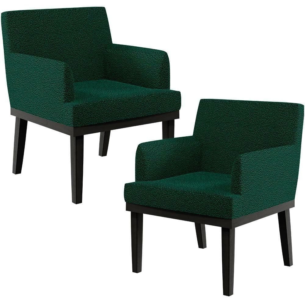 Kit 02 Poltronas Base Preto Beatriz W01 Bouclê Verde