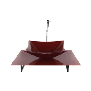Cuba De Vidro Com Tampo 60cm Vermelho E Suporte Preto
