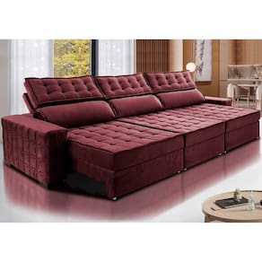 Sofá Retrátil E Reclinável 3,55M Cama Inbox Big Star Com SoftgelD40 Velupluma Vinho