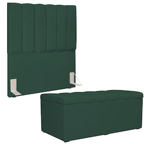 Kit Cabeceira Solteiro 100cm Com Calçadeira Baú Verde Musgo