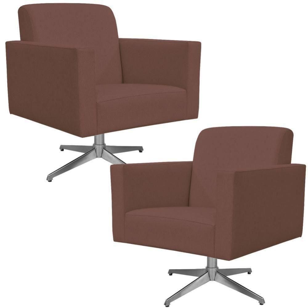 Kit 02 Poltronas Base Giratória Suede Rosê