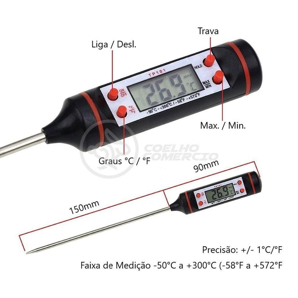 Termômetro Culinário Cozinha Digital Mede 50ºc A +300ºc