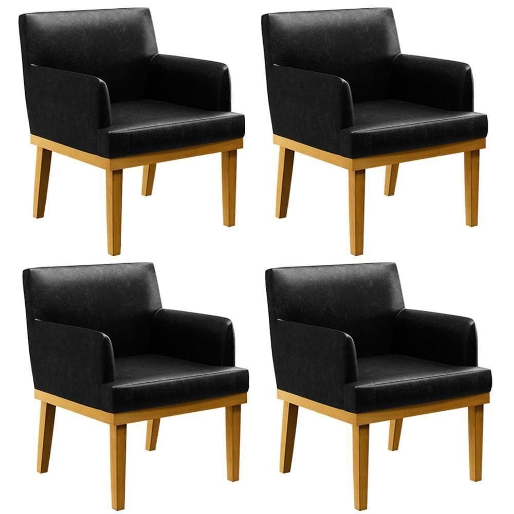 Kit 4 Poltronas Beatriz W01 Couríssimo Preto