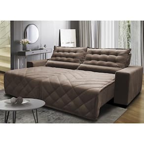 Sofá 2,22m Retrátil E Reclinável Com Molas Cama Inbox Plus Tecido Suede Velusoft Castor