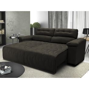 Sofá 2,52m Retrátil E Reclinável Com Molas Cama Inbox Top Tecido Suede Velusoft Café