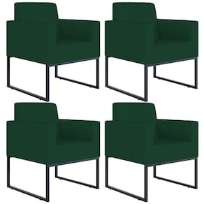 Kit 04 Poltronas Base Fixa Metal Helô L02 Suede Verde Musgo