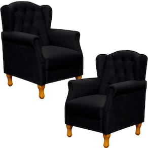 Kit 02 Poltronas Para Sala De Estar Yara P02 Corino Preto