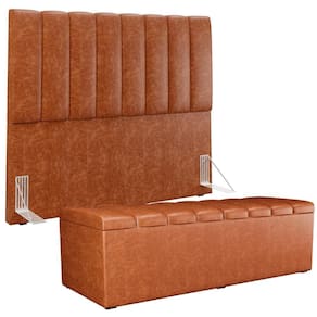 Kit Cabeceira Casal 140cm E Calçadeira Recamier Baú Camel