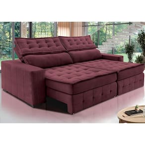 Sofá Retrátil E Reclinável 3,15M Cama Inbox Big Puffer Com SoftgelD40 Velupluma Vinho