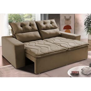 Sofá 3 Lugares Retrátil E Reclinável 1,80m Cama Inbox Smal Com Bordado Pantográfico Suede Castor