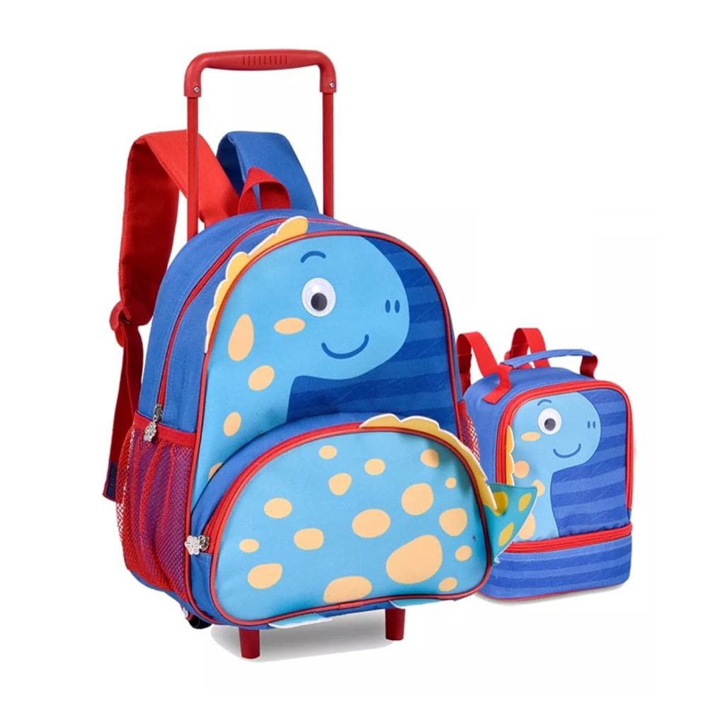 Kit Mochila De Rodinha + Lancheira Infantil Clio Pets Escolar Dino