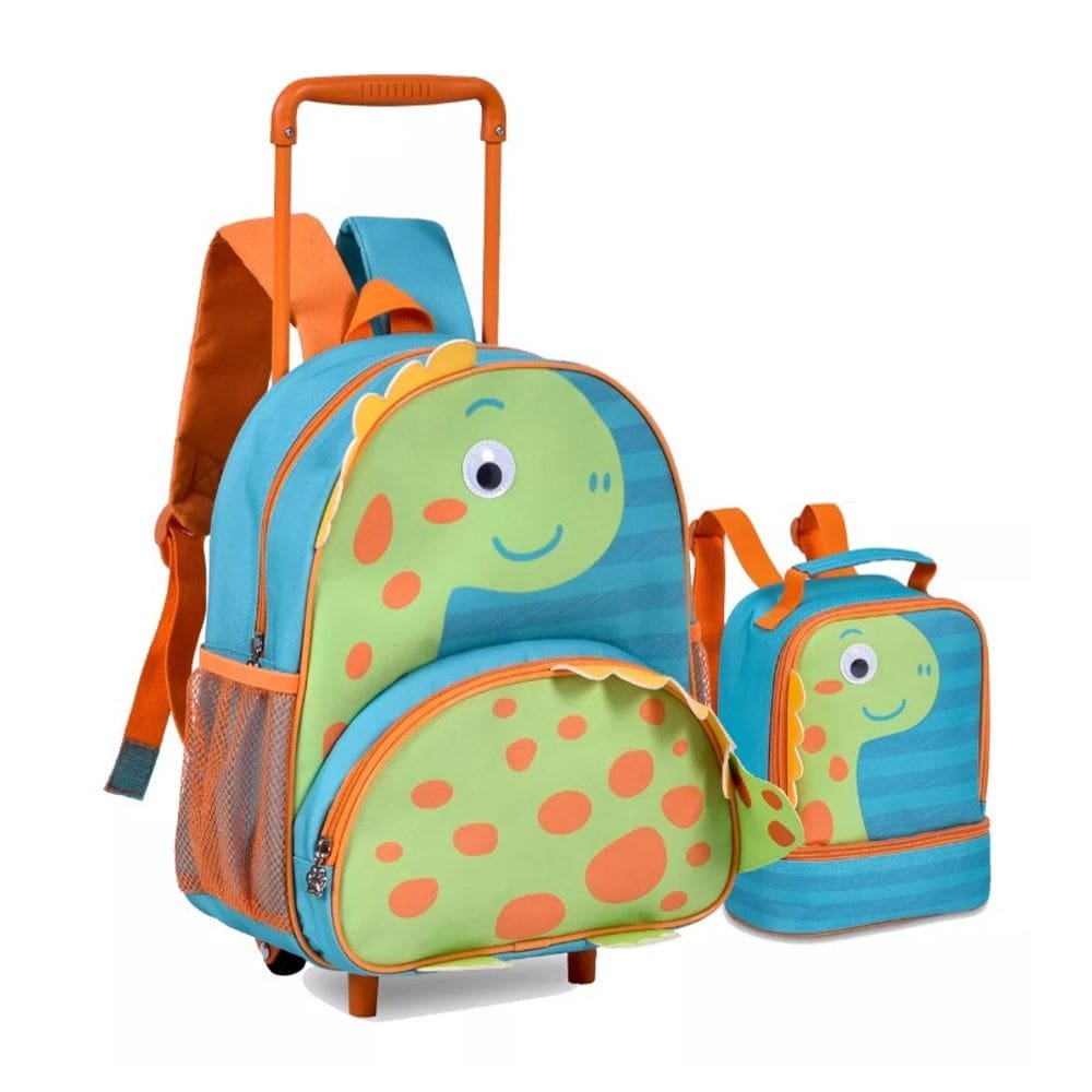 Kit Mochila De Rodinha + Lancheira Infantil Clio Pets Escolar Dino
