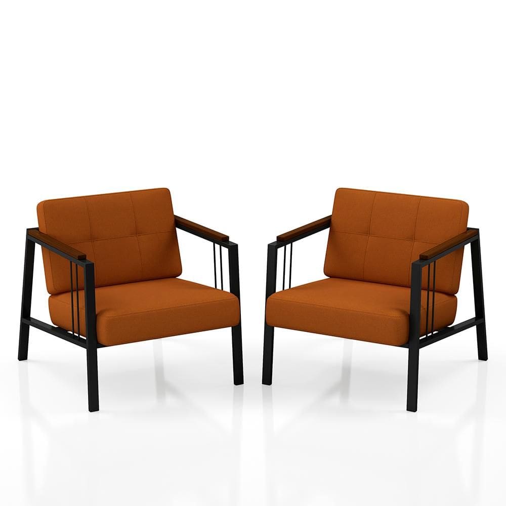 Kit 02 Poltronas Estofadas Pomezia Industrial Preto/terracota - M.a