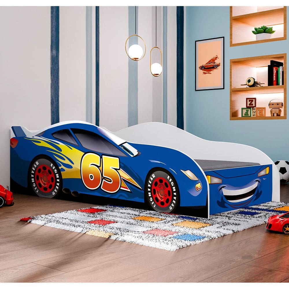 Mini Cama Carro Rida Menino Proteção Lateral - Azul / Cama Infantil
