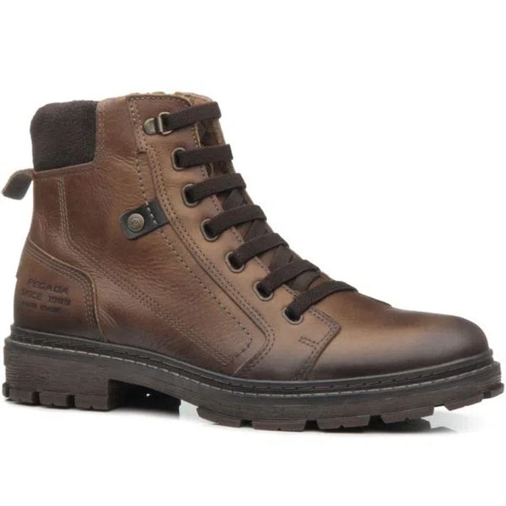 Bota Coturno Masculino Pegada Couro Marrom Zíper Elástico Amortech