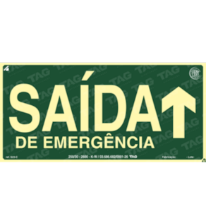 Sinalização Rota de Fuga, Saída de Emergência para Cima  12x24 Cm - Fotoluminescente