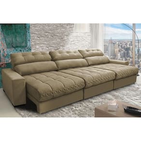 Sofá Retrátil E Reclinável Com Molas Ensacadas Cama Inbox Master 3,22m Tecido Suede Bege