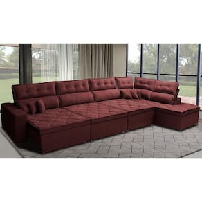 Sofá De Canto 4,80x2,36m Retrátil E Reclinável Com Molas Cama Inbox Platinum Direito Suede Vinho
