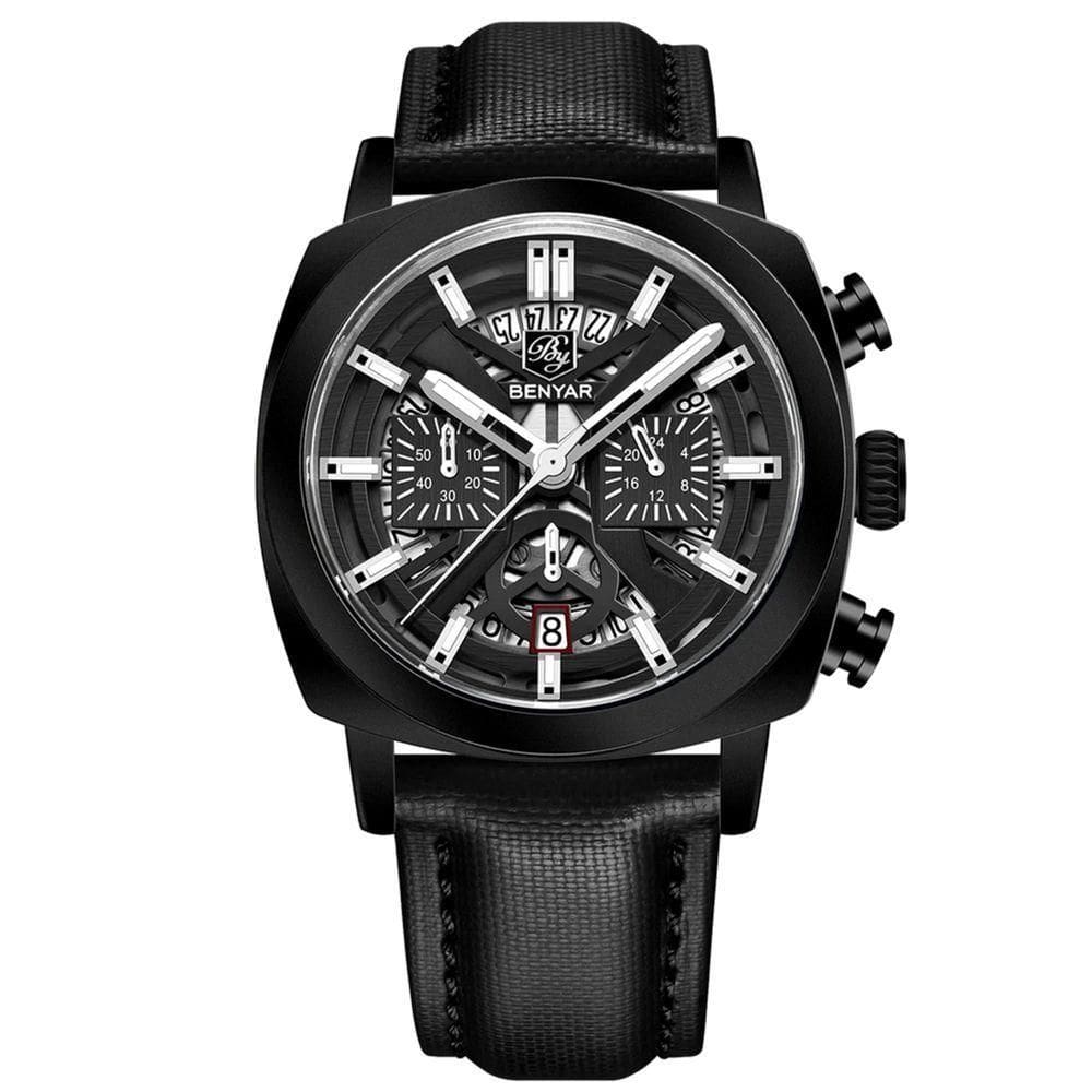 Relógio De Quartzo Mostrador Luminoso Benyar Masculino Design Tonneau Impermeavel Preto