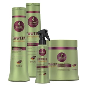 Kit Haskell Bananeira Pós-Química Shampoo Condicionador Máscara 500ml/gr Fluido