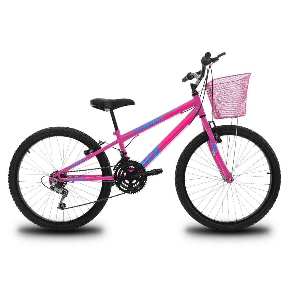 Bicicleta Infantil Aro 24 KOG Feminina 18 Marcha 3x8 Velocidades com Cestinha para Meninas Pink Azul e Rosa