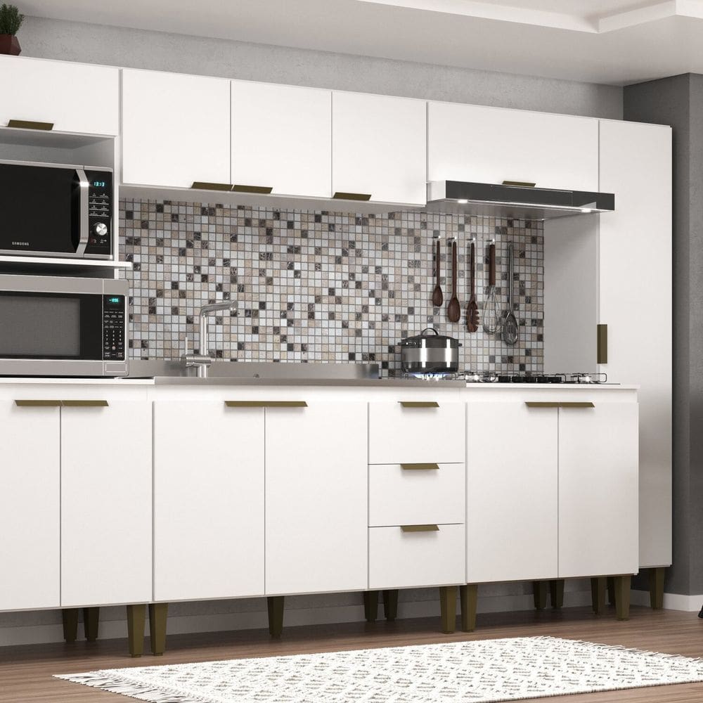 Cozinha Bia Completa 6 Pecas 12 Portas 3 Gavetas Branco