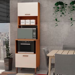 Armário para Cozinha Torre Forno e Microondas 100% Mdf Freijó/Branco