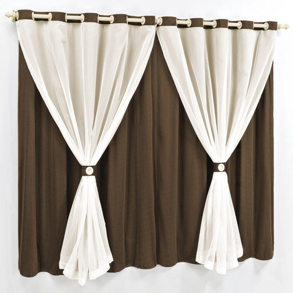 Cortina 2 Mts Sala Quarto Malha Com Voal Trilho Suisso Baratissima Tabaco